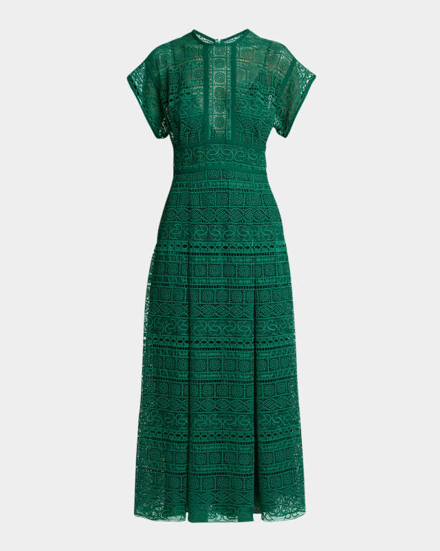 Macrame Lace Short-Sleeve Midi Dress